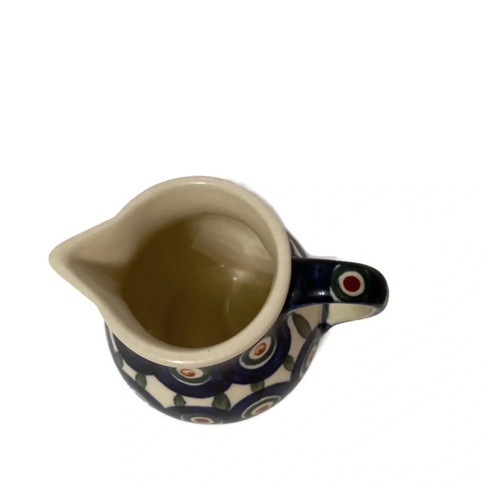 POLISH POTTERY CREAMER MINI PITCHER BLUE WHITE HANDMADE HOME BOLESLAWIEC